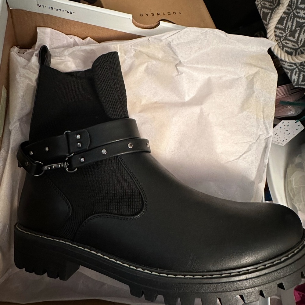 Black Ankle Boots with Buckle Detail